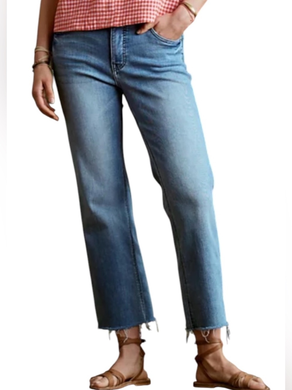 Kut from the Kloth High rise Crop Straight leg Jean Raw‎ hem Womens 8 Stretch